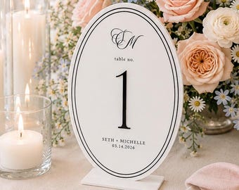 Modern Acrylic Oval Table Numbers: Laser-Engraved Wedding Decor