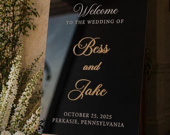 Custom Wedding Welcome Sign – 3D Mirror Acrylic Sign – Personalized Wedding Decor – Modern Elegant Sign