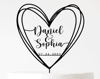 Wedding cake topper with a heart and a date, Rustic Wedding Cake Topper Personalized Wedding Cake Topper with heart, Mr and Mrs Cake Toppers