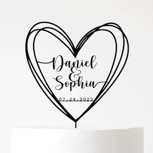 Wedding cake topper with a heart and a date, Rustic Wedding Cake Topper Personalized Wedding Cake Topper with heart, Mr and Mrs Cake Toppers