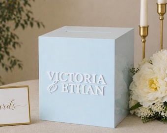 Acrylic Card Box With Lock + Key | Personalized Raised Text Card Box | 3D Pop Out Text | Flat Engraved | Custom Wedding Decor