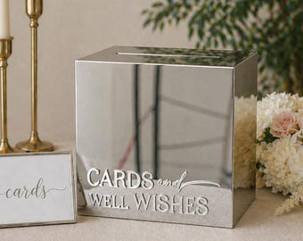 Gold Wedding Card Box with Lock and Key | Acrylic Card Box, Cards + Gifts Box, Wedding Acrylic Box, Wishing Well, 10x10x9 Card Box