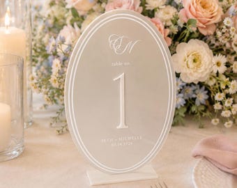Modern Acrylic Oval Table Numbers: Laser-Engraved Wedding Decor