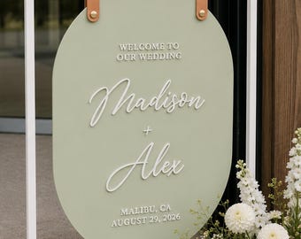 Personalized Acrylic Wedding Welcome Sign with 3D Raised Names – Custom Date, Venue & Colors – Elegant Reception Display