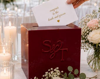 FALL Wedding Card Box with Lock and Key | Acrylic Card Box, Cards + Gifts Box, Wedding Acrylic Box, Wishing Well, 10x10x9 Card Box