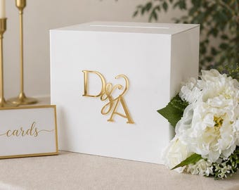 Acrylic Card Box With Lock + Key | Personalized Raised Text Card Box | 3D Pop Out Text | Flat Engraved | Custom Wedding Decor