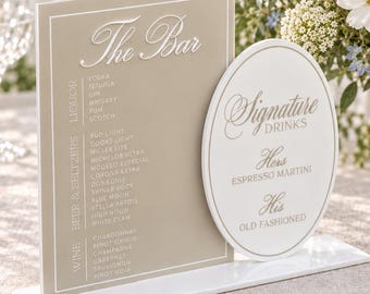 Wedding Cocktails Bar Menu - Signature Drinks Sign - White and Beige Acrylic Reception Signage - Wedding Bar Decor - Personalized Bar Sign
