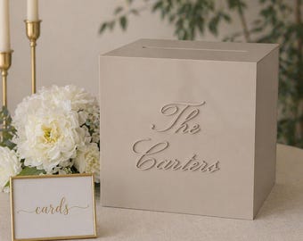 Acrylic Card Box With Lock + Key | Personalized Raised Text Card Box | 3D Pop Out Text | Flat Engraved | Custom Wedding Decor
