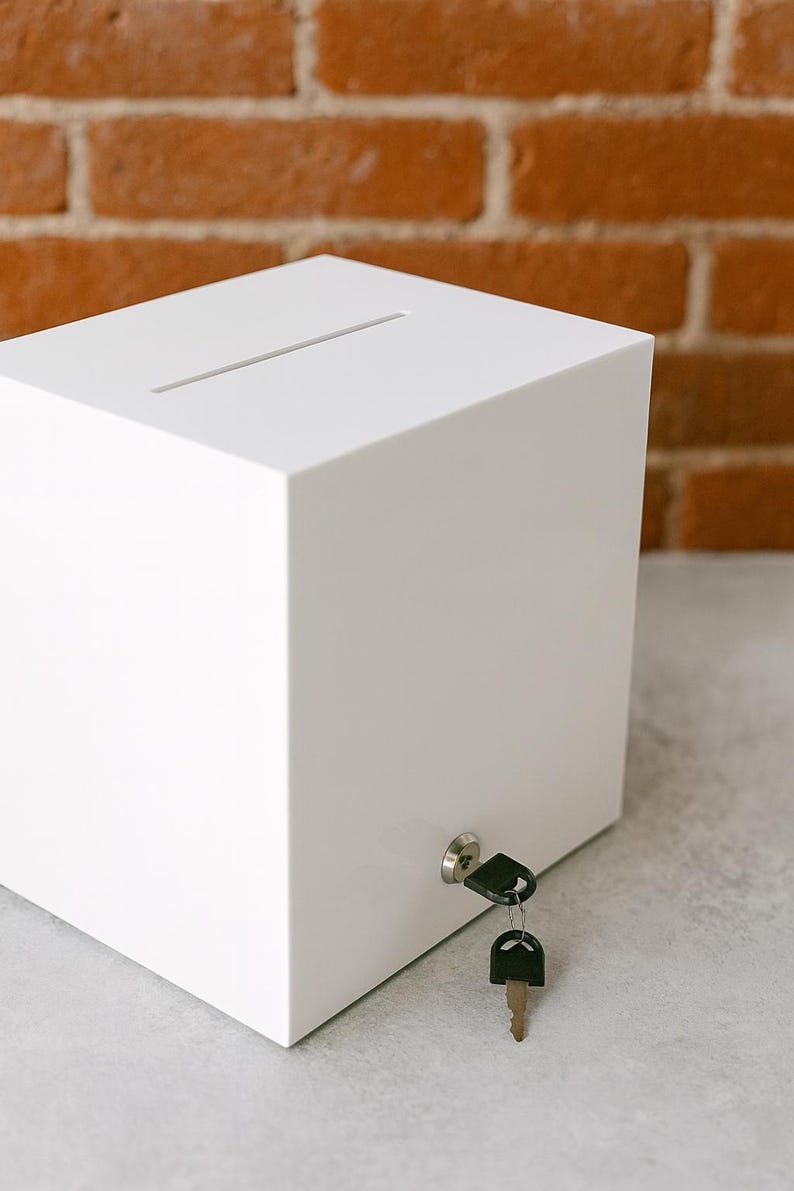 Wedding Card Box with Lock and Key | Acrylic Card Box, Cards + Gifts Box, Wedding Acrylic Box, Wishing Well, 10x10x9 Card Box image 9