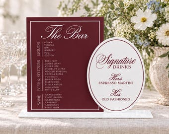 Wedding Cocktails Bar Menu - Signature Drinks Sign - White and Beige Acrylic Reception Signage - Wedding Bar Decor - Personalized Bar Sign