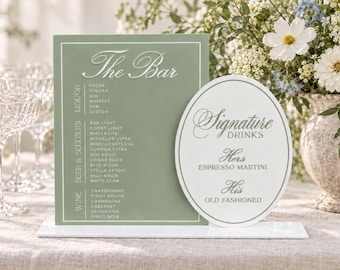 Wedding Cocktails Bar Menu - Signature Drinks Sign - White and Beige Acrylic Reception Signage - Wedding Bar Decor - Personalized Bar Sign