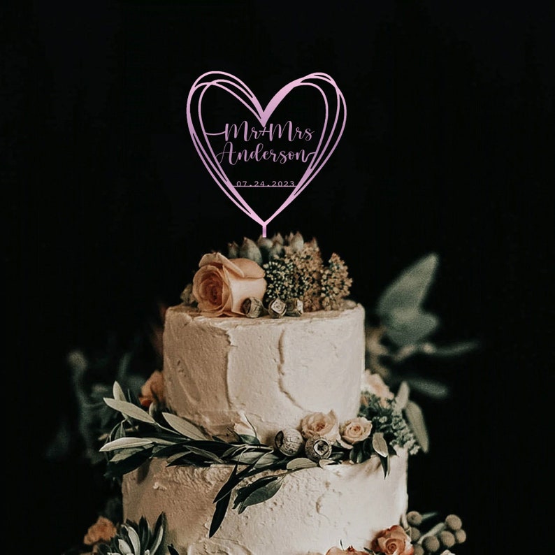 Wedding cake topper with a heart and a date, Rustic Wedding Cake Topper Personalized Wedding Cake Topper with heart, Mr and Mrs Cake Toppers image 6