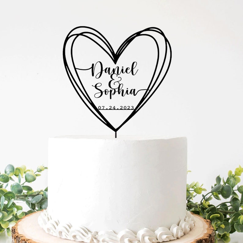 Wedding cake topper with a heart and a date, Rustic Wedding Cake Topper Personalized Wedding Cake Topper with heart, Mr and Mrs Cake Toppers image 5