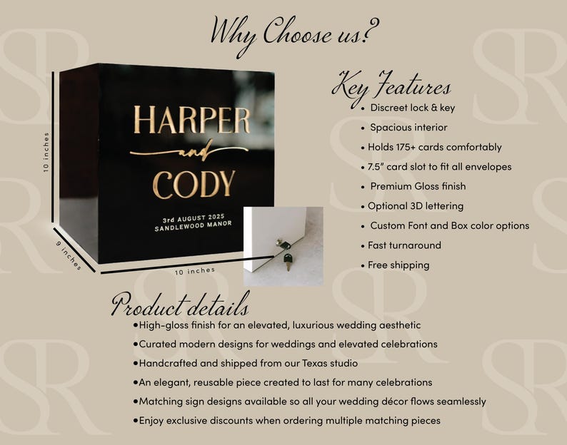 Wedding Card Box with Lock and Key | Acrylic Card Box, Cards + Gifts Box, Wedding Acrylic Box, Wishing Well, 10x10x9 Card Box image 6