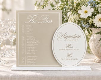 Wedding Cocktails Bar Menu - Signature Drinks Sign - White and Beige Acrylic Reception Signage - Wedding Bar Decor - Personalized Bar Sign