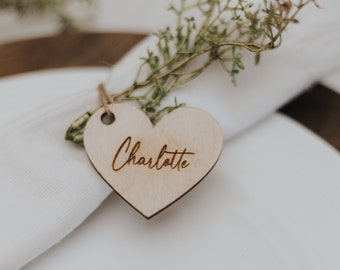 Custom Wooden Heart Place Cards Wedding Favors Laser Cut Wedding Name Place Card Personalized Seating Chart Table Bridal Shower Arrangement