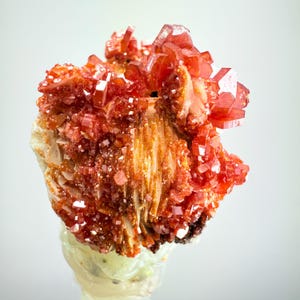 red vanadinte on barite, raw minerals, energy Crystal, mineral decor, spiritual stone,