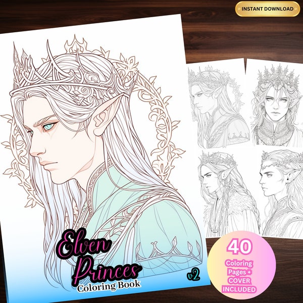 Elven Art Coloring Book Fantasy Art v2 Instant Download Grayscale Coloring Pages Printable PDF Ready to Print Fantasy Coloring Elf Coloring