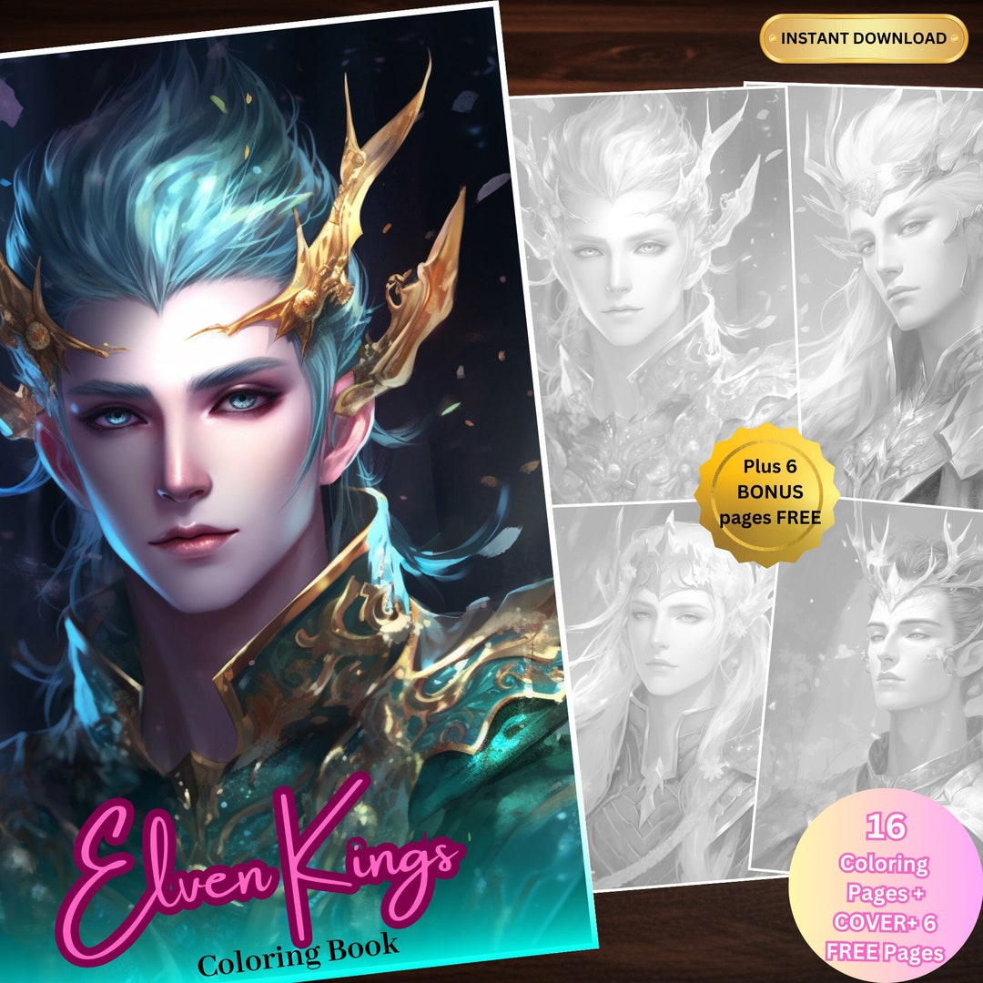 Elf Coloring Book Printable PDF Grayscale Coloring Pages Fantasy Art