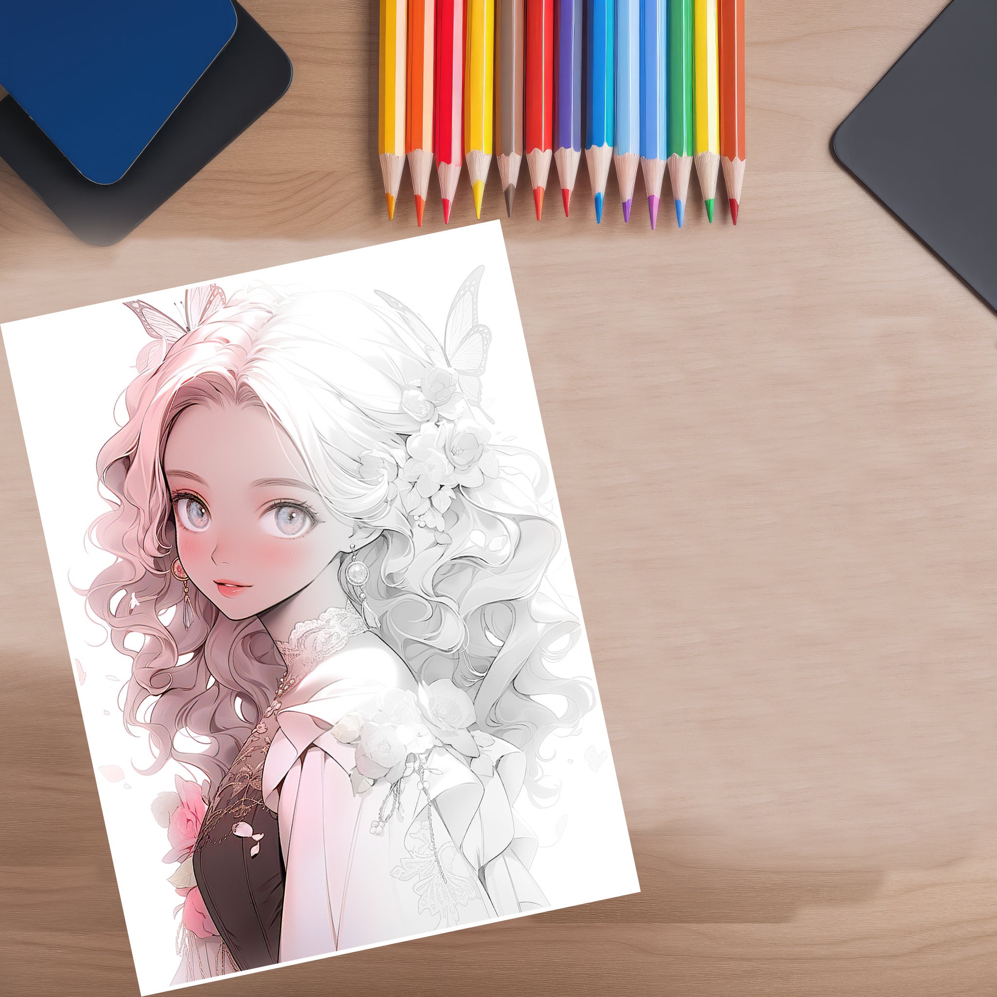 Anime Girls Pink Stylish Anime Coloring Book Anime Art Printable PDF ...