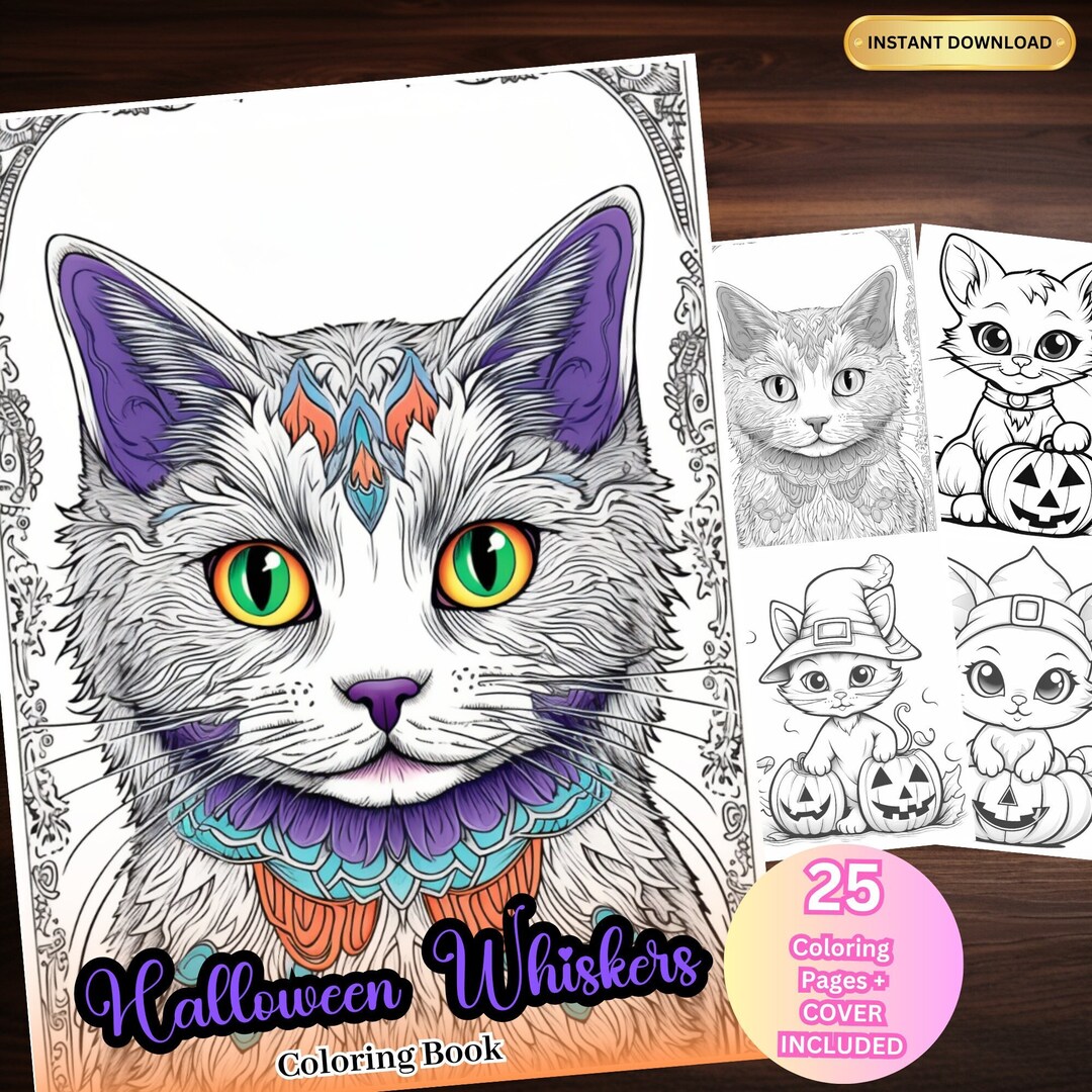 25 Cat Halloween Coloring Book Instant Download Kids Coloring Pages ...
