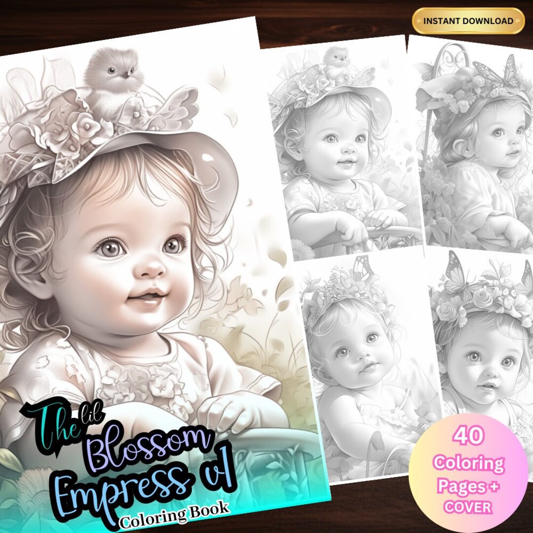40 Cute Baby Princess Baby Girl Coloring Printable PDF Grayscale