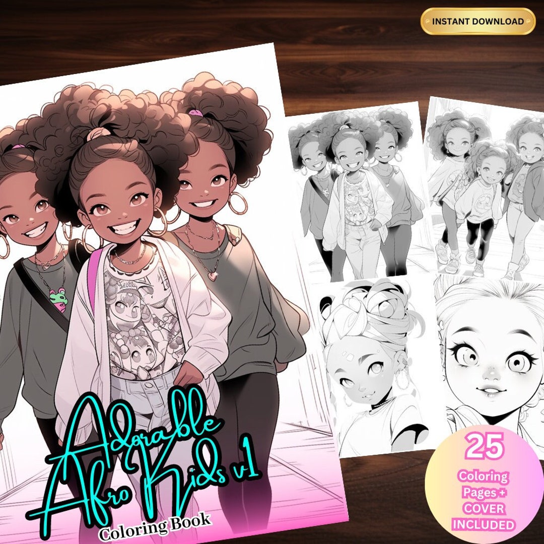 Adorable African American Kids Coloring Book Afro Hair Printable PDF ...