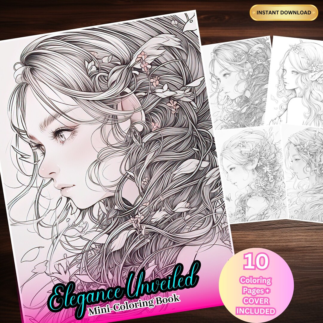 Elven Art Anime Girls Coloring Book Anime Art Printable PDF Grayscale ...