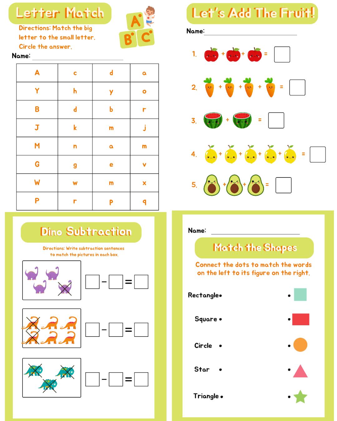 Digital/printable Kid's Learning Worksheets Cursive, Phonics, Reading ...