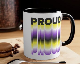 Non-Binary Pride Colors - Proud - Accent Coffee Mug, 11oz