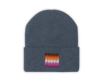 Lesbian Pride Colors - Proud - Embroidered Knit Beanie