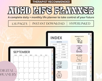 All-in-One ADHD Digital Life Planner Package, iPad Daily Calendar, Self Care, Habit Tracker, Checklist, Goal Setting, Instant Download