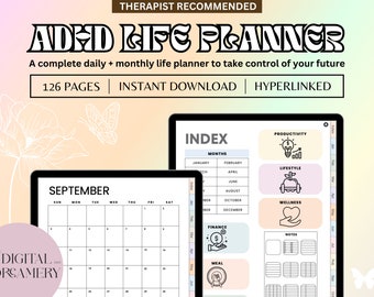 ADHD Digital Life Planner | iPad Daily Planner, Self Care, Habit Tracker | Hyperlinked Instant Download for Adults, Therapist Recommended