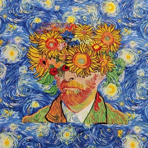 Embroidered Van Gogh Sunflower Starry Night Portrait Square for Blanket Quilt Art