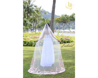 Luxury embroidered floral veil. Gorgeous custom ivory 1 tier veil. Veils for garden and beach weddings. Chapel veil. Church veil.