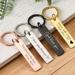 Personalized Stainless Steel Keychain, Drive Safe Keychain for Men, Custom Engraved Metal Keychain, Valentines Day Gift Ideas for Boyfriend image 1