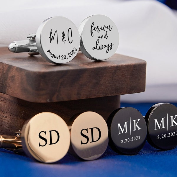 Personalized Wedding Cufflinks for Men Dad Husband Groom Cuff Links Set Custom Round Metal Cufflinks Engraved Gold Initials Cufflinks