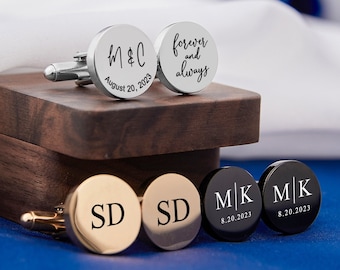 Personalized Wedding Cufflinks for Men Dad Husband Groom Cuff Links Set Custom Round Metal Cufflinks Engraved Gold Initials Cufflinks