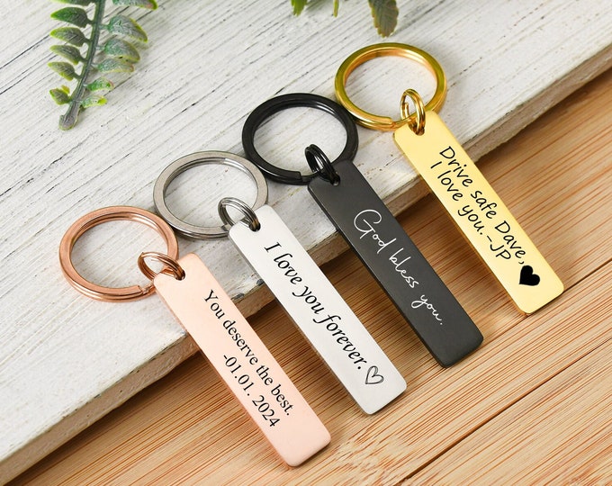 Personalized Stainless Steel Keychain, Drive Safe Keychain for Men, Custom Engraved Metal Keychain, Valentines Day Gift Ideas for Boyfriend