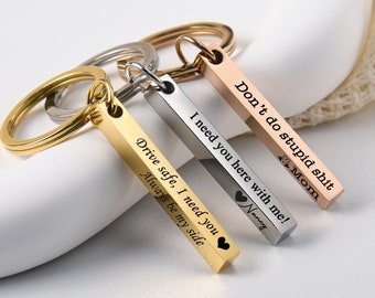Drive Safe Keychain,Custom 3D Bar Keychain,Personalized Keychain,Engraved Stainless Steel Keychain,4 Sides Bar Keychain,Boyfriend Gift