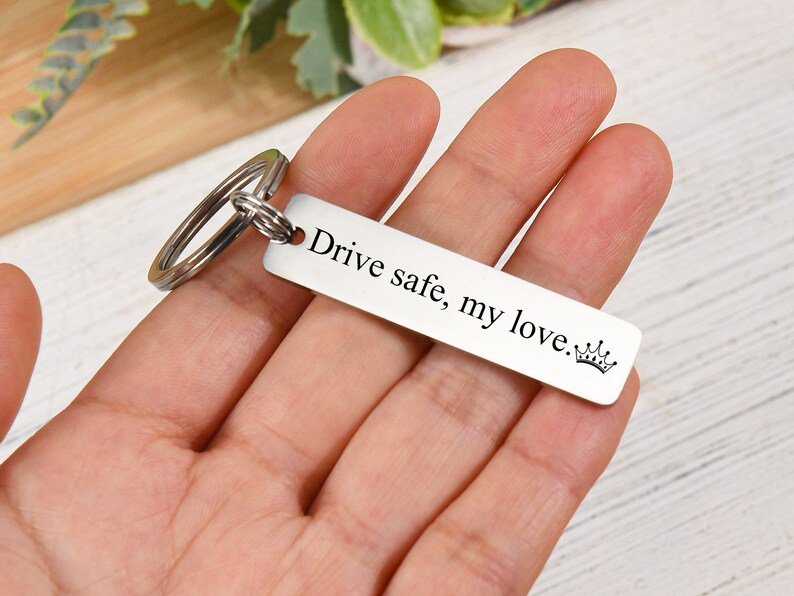 Personalized Stainless Steel Keychain, Drive Safe Keychain for Men, Custom Engraved Metal Keychain, Valentines Day Gift Ideas for Boyfriend image 9