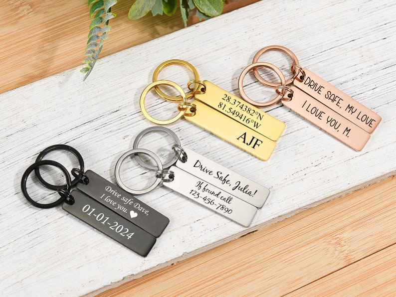 Personalized Stainless Steel Keychain, Drive Safe Keychain for Men, Custom Engraved Metal Keychain, Valentines Day Gift Ideas for Boyfriend image 5