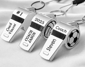 Gepersonaliseerd sportcadeau voor coach Gepersonaliseerde roestvrijstalen fluitketting Aangepaste coachfluit Lanyard Gegraveerd metalen buitencoachfluit