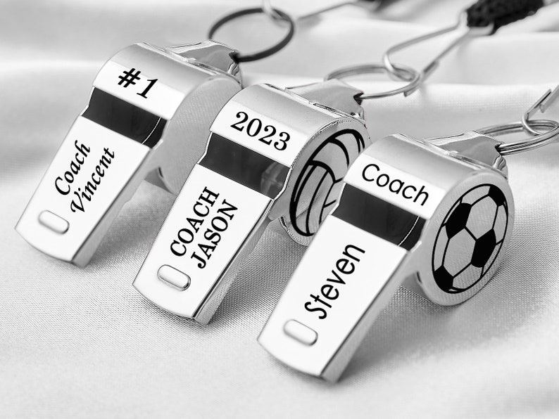 Personalized Sport Gift for Coach Personalized Stainless Whistle Necklace Custom Coach Whistle Lanyard Engraved Metal Outdoor Coach Whistle image 1