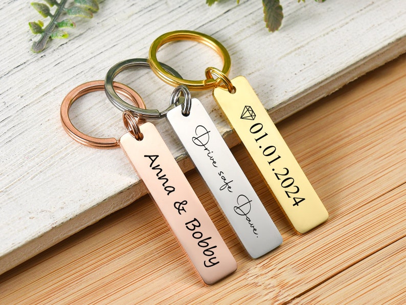 Personalized Stainless Steel Keychain, Drive Safe Keychain for Men, Custom Engraved Metal Keychain, Valentines Day Gift Ideas for Boyfriend image 2