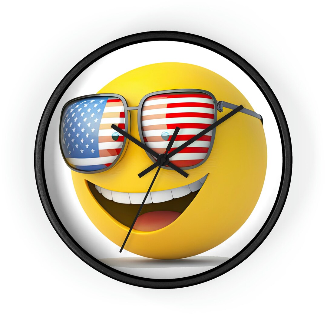 American Flag Smiling Emoji, Wall Clock Etsy