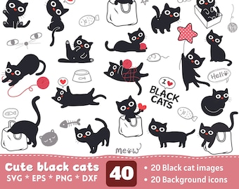 Black Cat SVG Bundle, Vector Graphics (Digital Download)