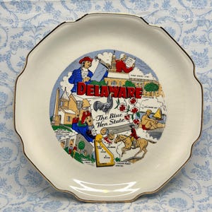 Vintage Delaware The Blue Hen State Decorative Plate