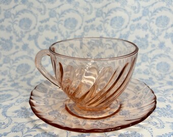 Vintage Arcoroc France Blush Pink Tea Cup & Saucer