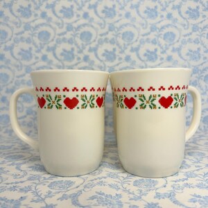 Vintage Arcopal France Red Heart Stitch Mug Set of 4 image 2